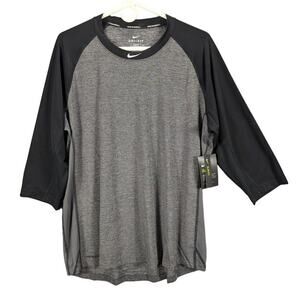 Nike Pro Baseball Shirt Mens Extra Large Slim Dry Fit Gray Black Half Sleeves